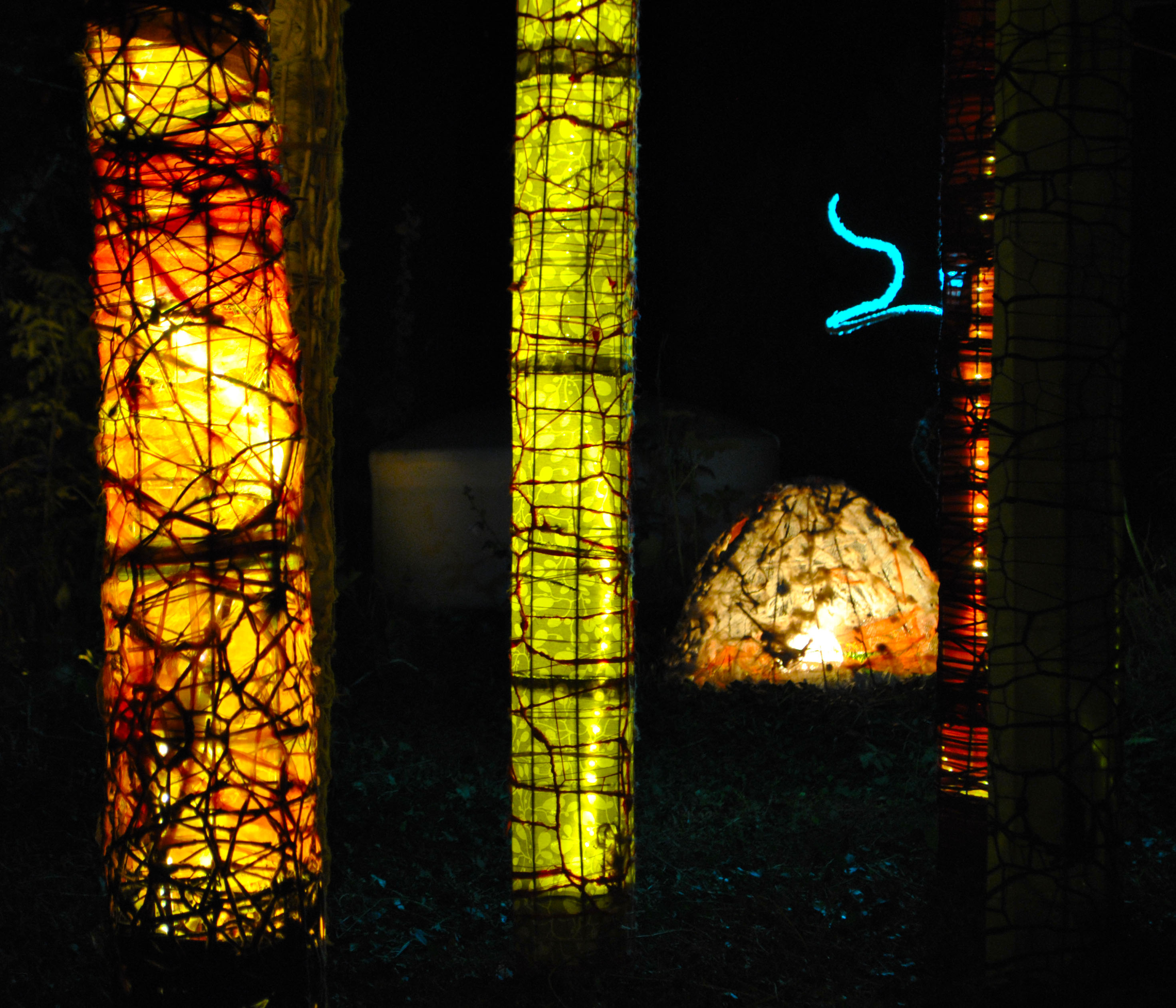 installation; Forest of Columns, Electric Eclectics Festival, Meaford, ON, 2013

